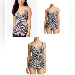 Miraclesuit Women One Piece Swimsuit 14 White Black Ikat Love Knot Tummy Control